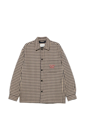 Drôle De Monsieur gingham-check slogan-print cotton overshirt - Neutrals