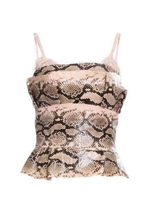 Elie Saab python-effect peplum leather corset - Neutrals