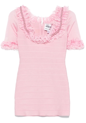 Self-Portrait ruffled knitted mini dress - Pink