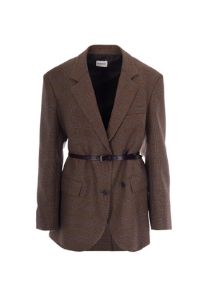 P.A.R.O.S.H. belted checked-pattern blazer - Brown