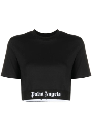 Palm Angels logo-tape cropped T-shirt - Black