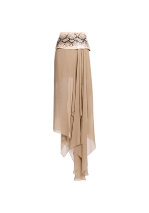Elie Saab python-print draped maxi skirt - Neutrals