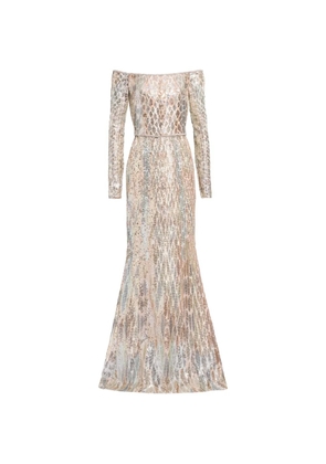 Elie Saab sequin-embellished off-shoulder maxi dress - Gold