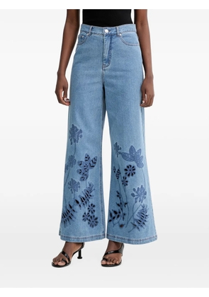 MUNTHE Ecube floral-embroidered cut-out wide-leg jeans - Blue