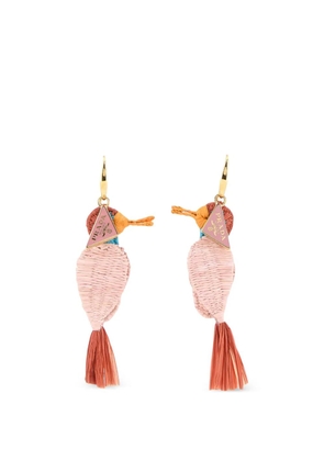 Prada raffia bird-motif earrings - Gold