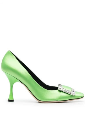 Sergio Rossi crystal-embellishment square-toe 95mm pumps - Green
