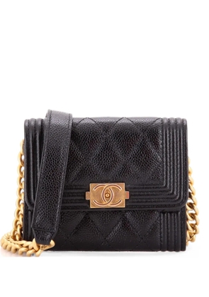 CHANEL Pre-Owned Boy Flap Card Holder on Chain Quilted Caviar clutch bag - Black
