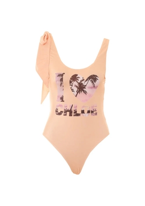 Chloé logo-print bow-detail swimsuit - Pink