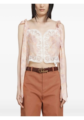 Chloé floral-print lace-trim top - Pink
