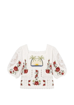 FARM Rio floral-embroidered broderie-anglaise blouse - Neutrals