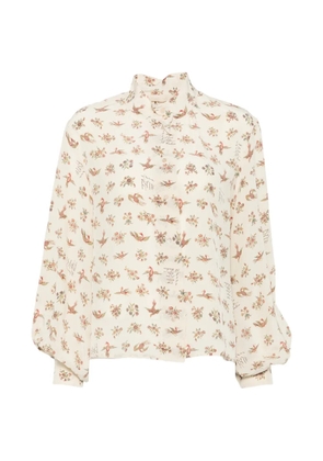 MOMONÌ bird-print puff-sleeve shirt - Neutrals