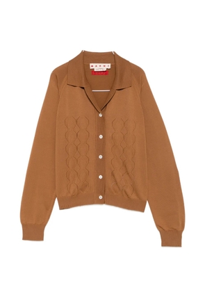 Marni logo-embroidered pointelle-knit cardigan - Brown
