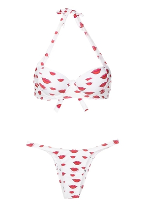Amir Slama all-over lip-print bikini set - White