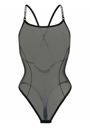 Off-White logo-strap mesh bodysuit - Black