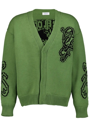 Off-White V-neck intarsia-knit cardigan - Green