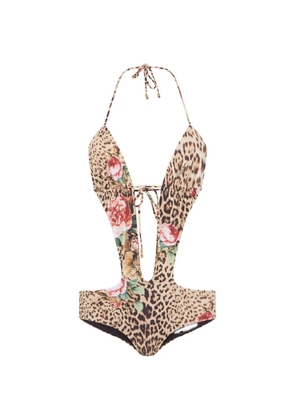 Roberto Cavalli leopard-print floral-print swimsuit - Neutrals