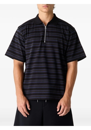 sacai striped zip-neck polo shirt - Black