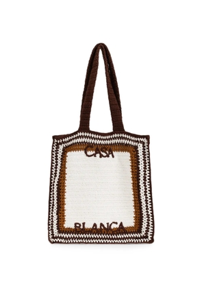 Casablanca logo-embroidered crocheted tote bag - White