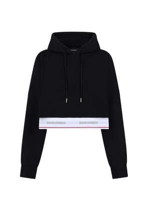 DSQUARED2 logo-tape elastic onion cropped hoodie - Black
