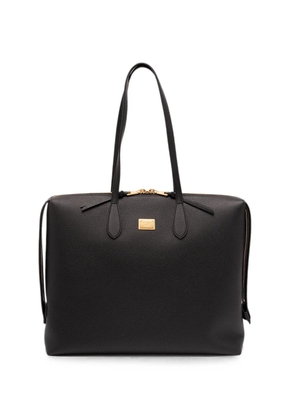 Dolce & Gabbana logo-plaque leather tote bag - Black