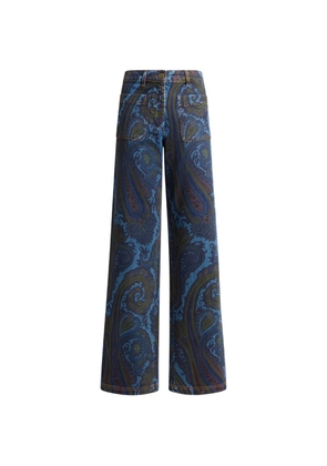 ETRO wide-leg jeans in stretch-cotton denim with Paisley motif - Blue