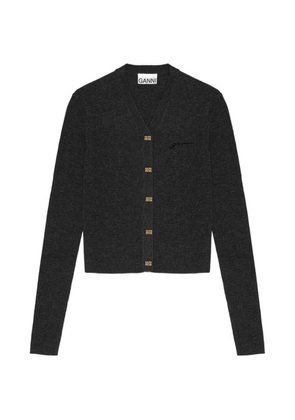 GANNI logo-embroidered V-neck cardigan - Grey
