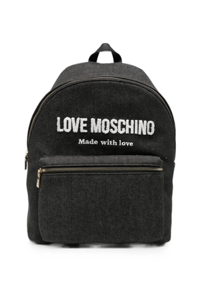 Love Moschino logo-patch denim backpack - Black