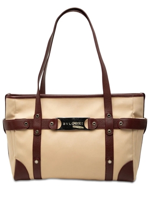 Bvlgari Pre-Owned 1990-2000 Leather Trimmed Canvas tote bag - Neutrals