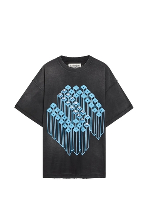 SATOSHI NAKAMOTO Gridlock graphic-print distressed T-shirt - Black