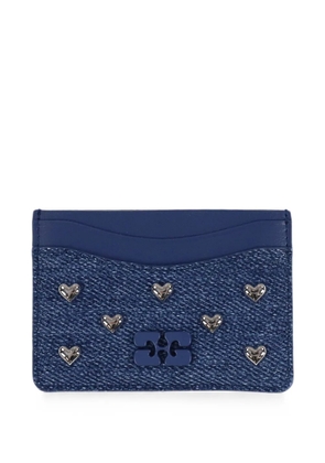 GANNI Bou heart-stud denim cardholder - Blue