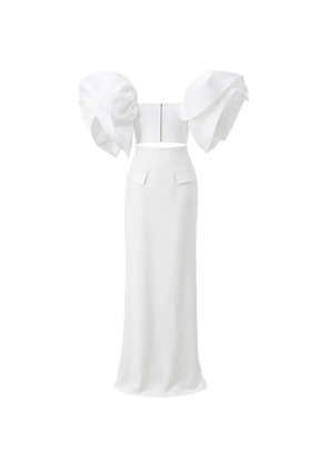 Mônot sculptural-sleeve ruffled maxi dress - White
