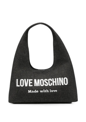 Love Moschino logo-appliqué denim shoulder bag - Black