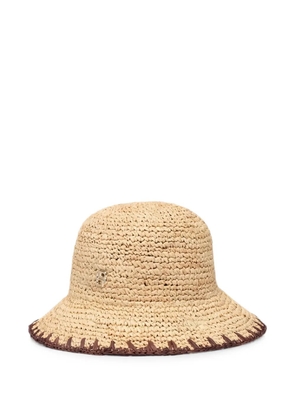 BOSS logo-plaque whipstitch-trim bucket hat - Neutrals