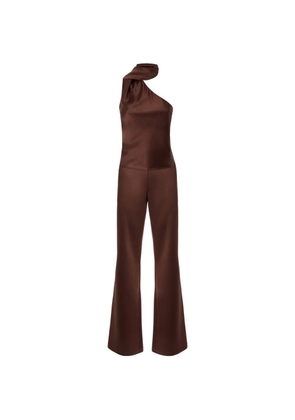 PINKO long satin jumpsuit with sash - Brown