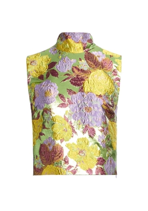 Elie Saab floral-brocade high-neck top - Green