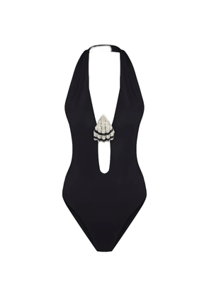 Nuè crystal-embellished halterneck swimsuit - Black