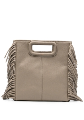 Maje M fringed grained-leather tote bag - Neutrals