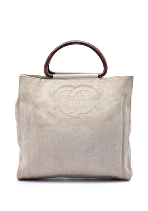 CHANEL Pre-Owned 2000-2002 CC Canvas Wooden Handle tote bag - Neutrals
