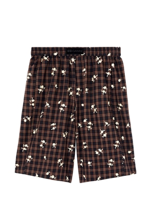 GANNI check floral-print shorts - Brown