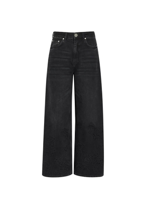 GANNI floral-embroidered wide-leg jeans - Black