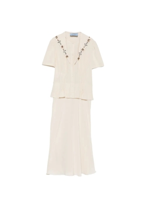 Prada crystal-embellished peplum-waist midi dress - Neutrals