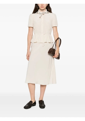 Prada crystal-embellished peplum-waist midi dress - Neutrals