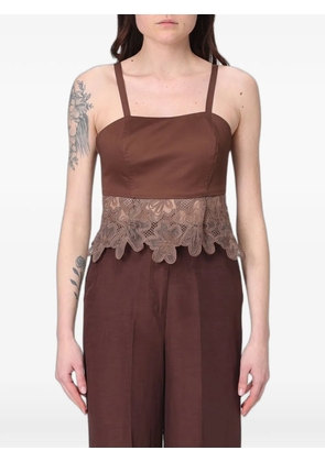 Hanita macramé-insert cropped top - Brown