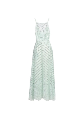 Elie Saab sequin-embroidered lace-trim maxi dress - Green