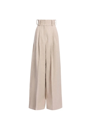 Elie Saab pleated canvas palazzo pants - Neutrals