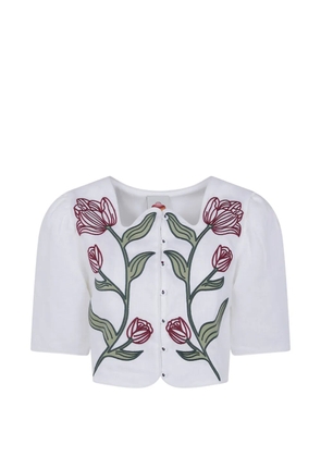 FARM Rio floral-embroidered puff-sleeve top - White