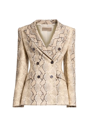 Elie Saab python-print double-breasted jacket - Neutrals