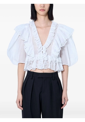 Chloé cropped ruffled-sleeve blouse - White