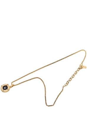 Christian Dior Pre-Owned 20th Century Gold Plated Enamel Logo Round Pendant Necklace costume necklace - Black