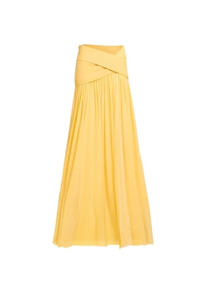 Elie Saab wrap-effect pleated silk maxi skirt - Yellow